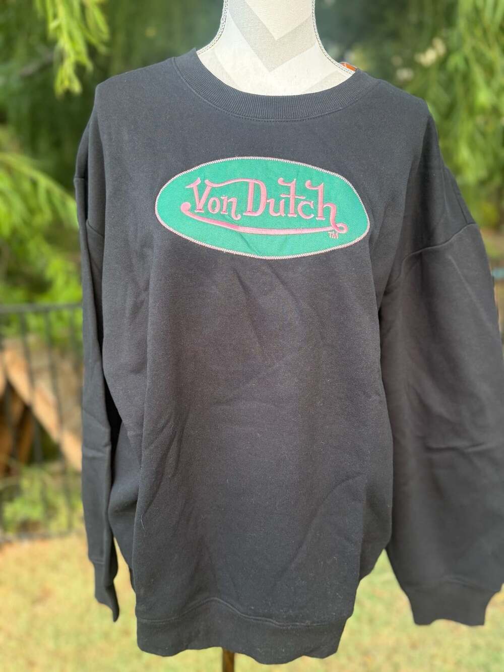 Von Dutch 1X Black Long Sleeve Sweatshirt with Green and Pink Logo NWT
